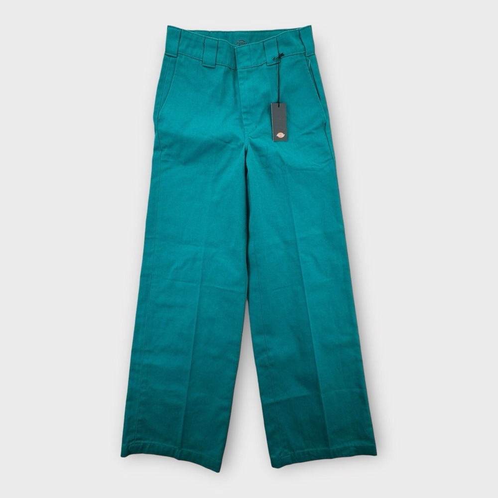 Dickies Womens Wide Leg Pants Regular Fit Work Pockets Deep Lake Blue Cotton NWT